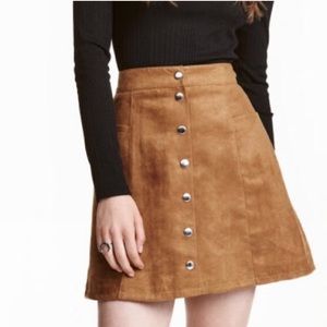 Tan Faux Suede Button Up Skirt